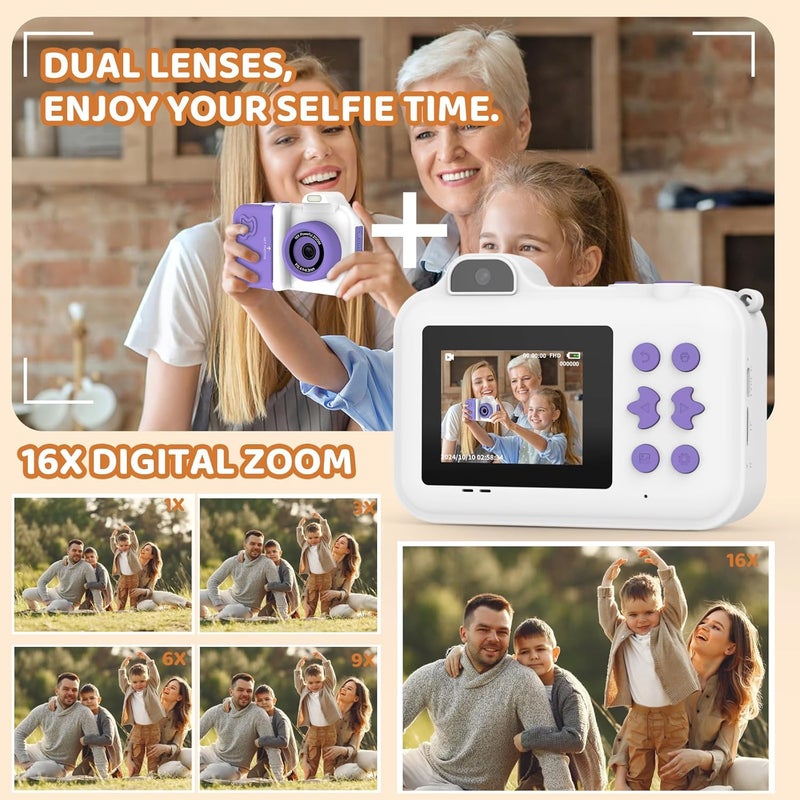MISIRUN Kids Camera Instant Print, Christmas Birthday Gifts Toys for Girls Boys Age 4 5 6 7 8 9 10 11 12 Years Old,1080P HD Dual-Lens Selfie Digital Camera with 5 Rolls Print Paper Stickers Pens & 32G Card - Image 4